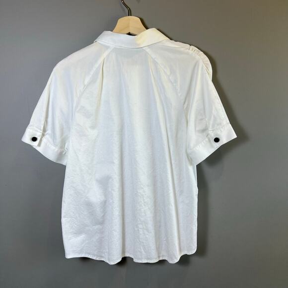 Anne Klein Short Sleeve White Blouse with ruching detail Size 12 - Picture 2 of 10
